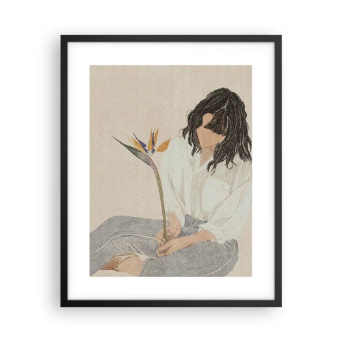 Plakat i sort ramme - Portræt med en eksotisk blomst - 40x50 cm