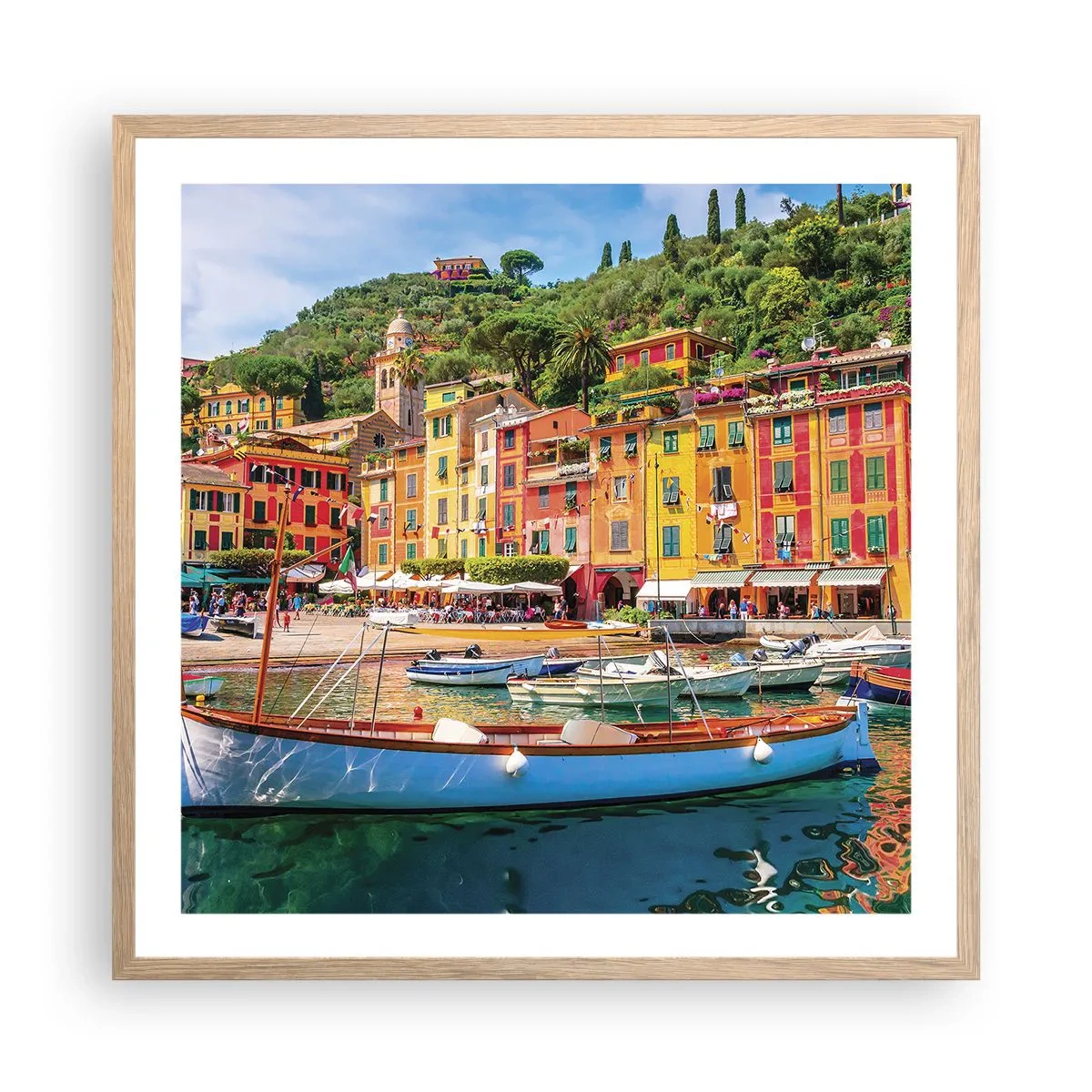 Plakat i ramme af lyst egetræ - En italiensk morgen - 60x60 cm