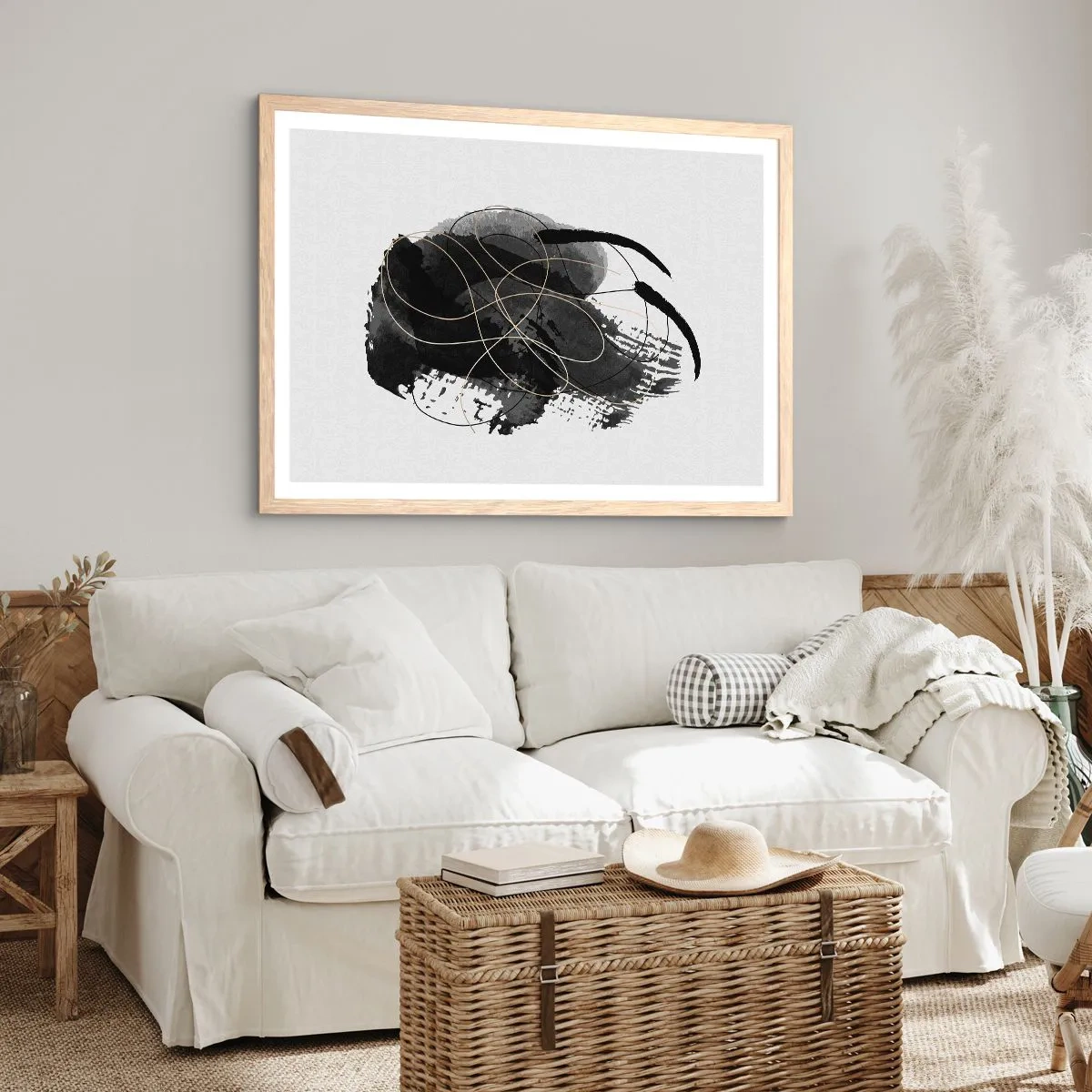 Plakat i ramme af lyst egetræ - Kom frem fra det sorte - 91x61 cm