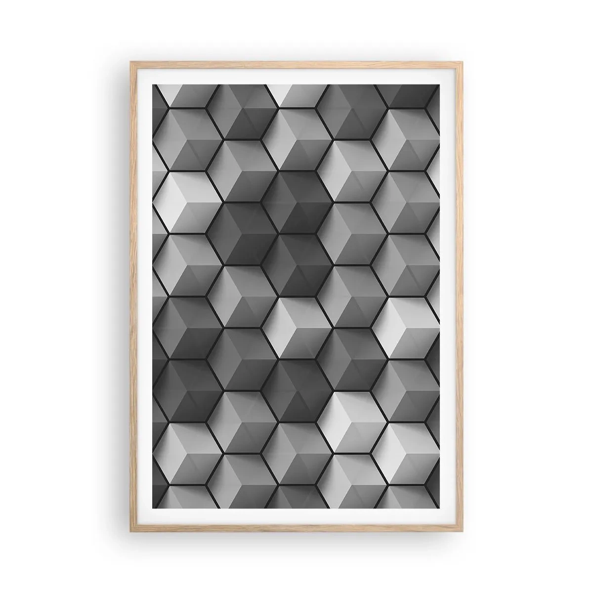 Plakat i ramme af lyst egetræ - Kubistisk puslespil - 70x100 cm