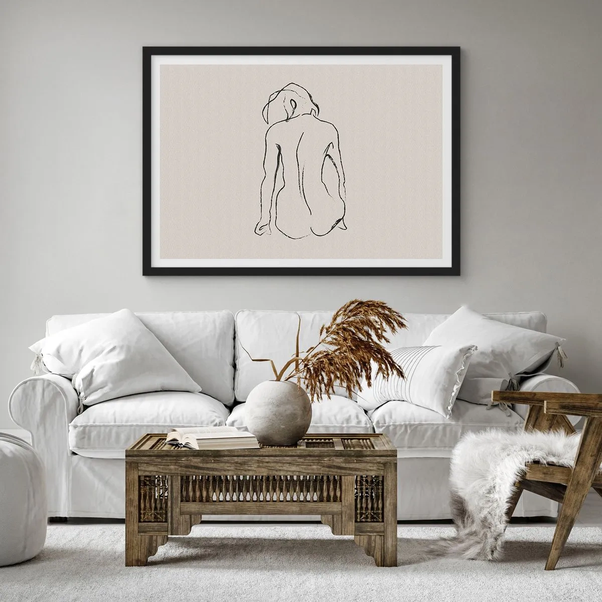 Plakat i sort ramme - Nøgen pige - 70x50 cm