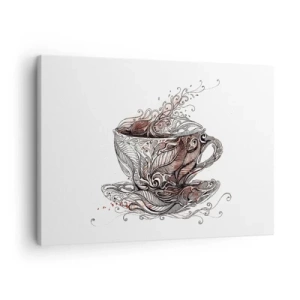 Lærredstryk - Billede på lærred - Dekorativ kaffekop med et kunstnerisk mønster - 70x50cm - Te er godt til alt - Moderne vægdekoration til stue og soveværelse ARTTOR