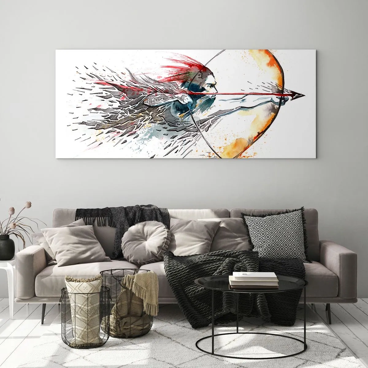 Billede på glas - Mytisk kriger med en brændende bue - 90x30 cm