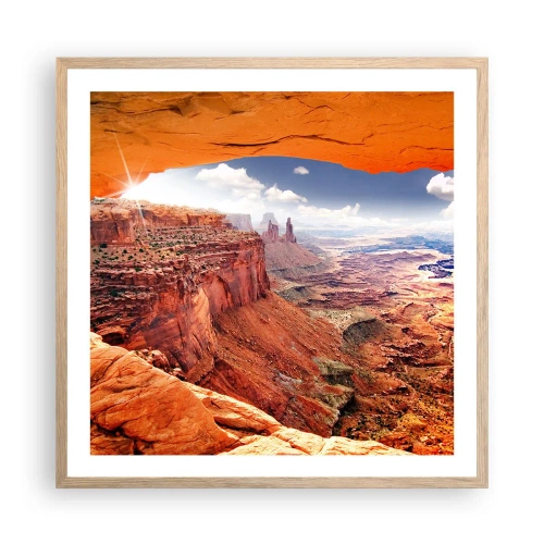 Plakat i ramme af lyst egetræ - Udskåret af naturen selv - 60x60 cm