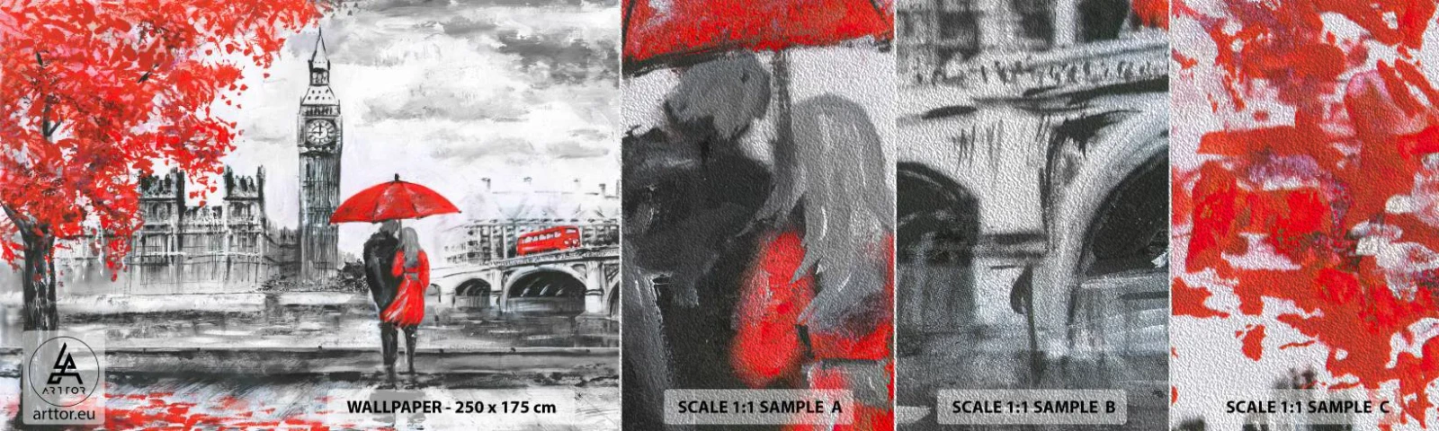 Prøve Fototapet Premium Sand - Forelsket i London - By, London, Forelsket par - 100x30 cm