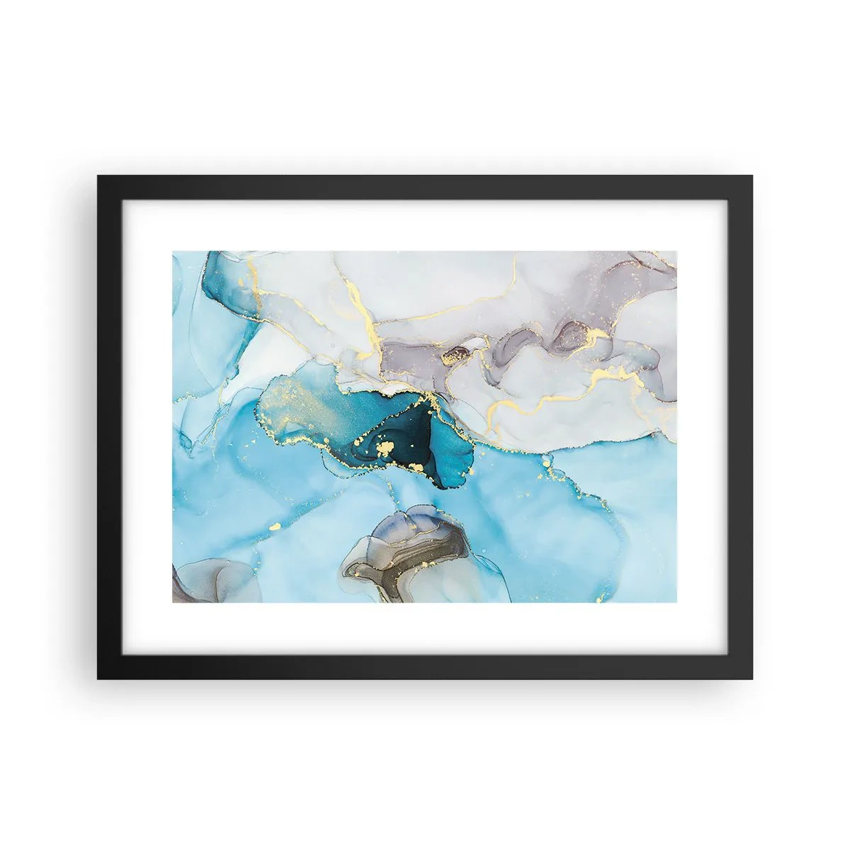 Plakat i sort ramme - En undersøgelse af mødet mellem grå og turkis - 40x30 cm