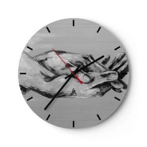 Vægur, Uret - Symbolske hænder i grå nuancer fanget i en kunstnerisk stil - 30x30cm - Begyndelsen ... - Moderne vægdekoration til stue, køkken og soveværelse ARTTOR