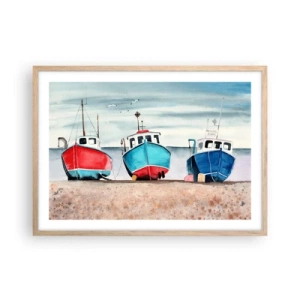 Plakat i ramme af lyst egetræ - Klar til at fange - 70x50 cm