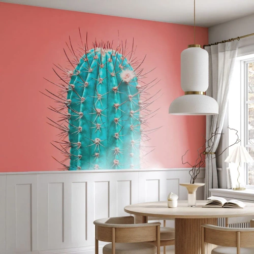 Fototapet Standard Eco - Turkis kaktus på en lyserød baggrund - 100x70cm - Bare se - Moderne vægdekoration til stue og soveværelse ARTTOR