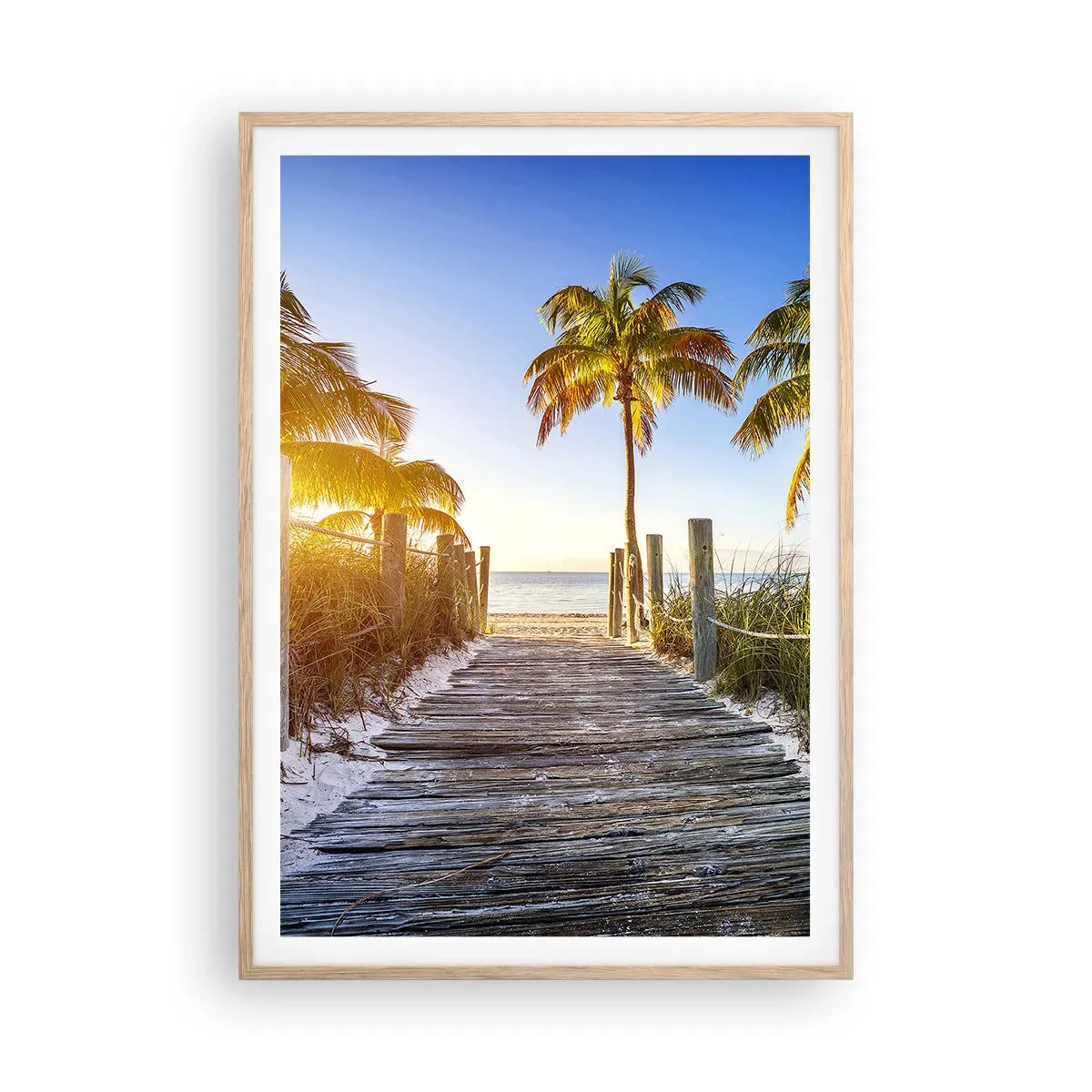 Plakat i ramme af lyst egetræ - Direkte til paradis - 70x100 cm