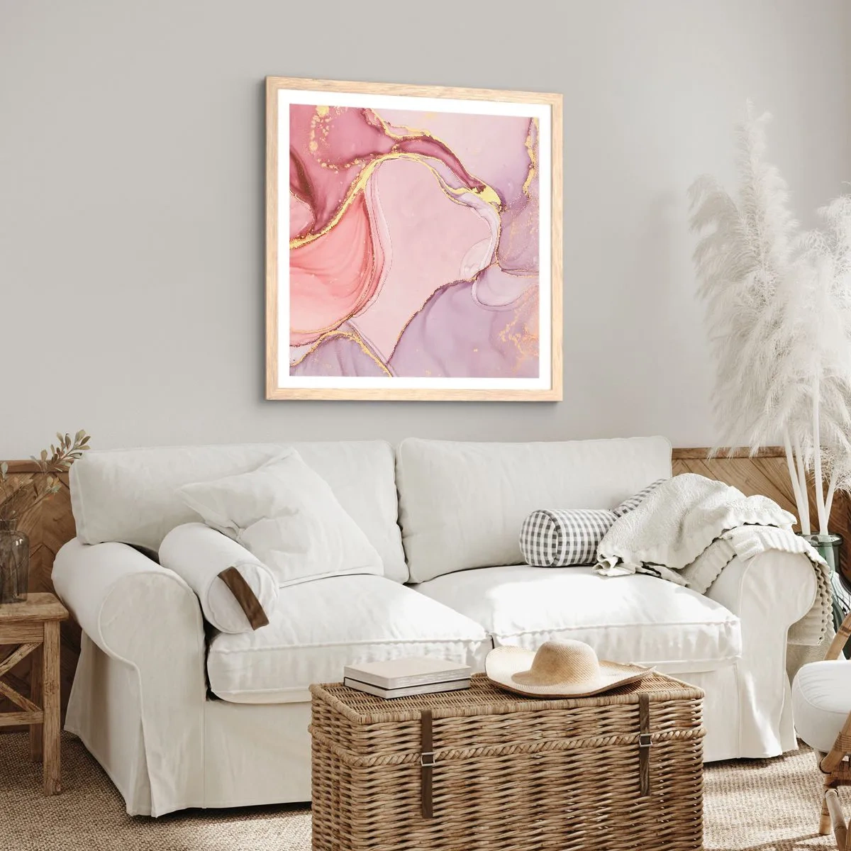 Plakat i ramme af lyst egetræ - Et kærtegn af farver - 60x60 cm