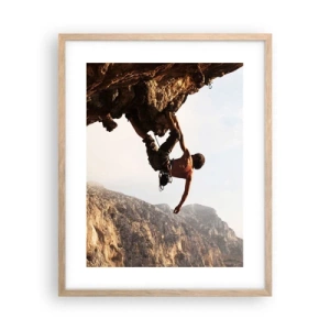 Plakat i ramme af lyst egetræ - Verden skrumpede ind i en håndfuld på en klippeskrænt - 40x50 cm