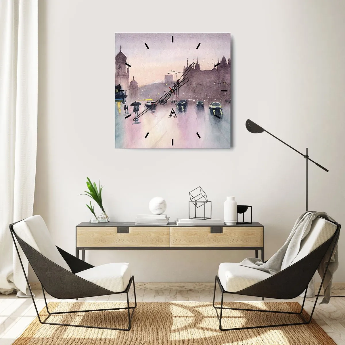 Vægur, Uret - I en regnfuld tåge - 40x40 cm