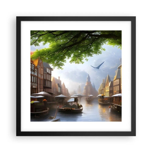 Plakat i sort ramme - Hollandsk bybillede - 40x40 cm