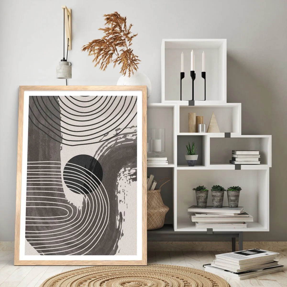 Plakat i ramme af lyst egetræ - Oval vinder - 50x70 cm