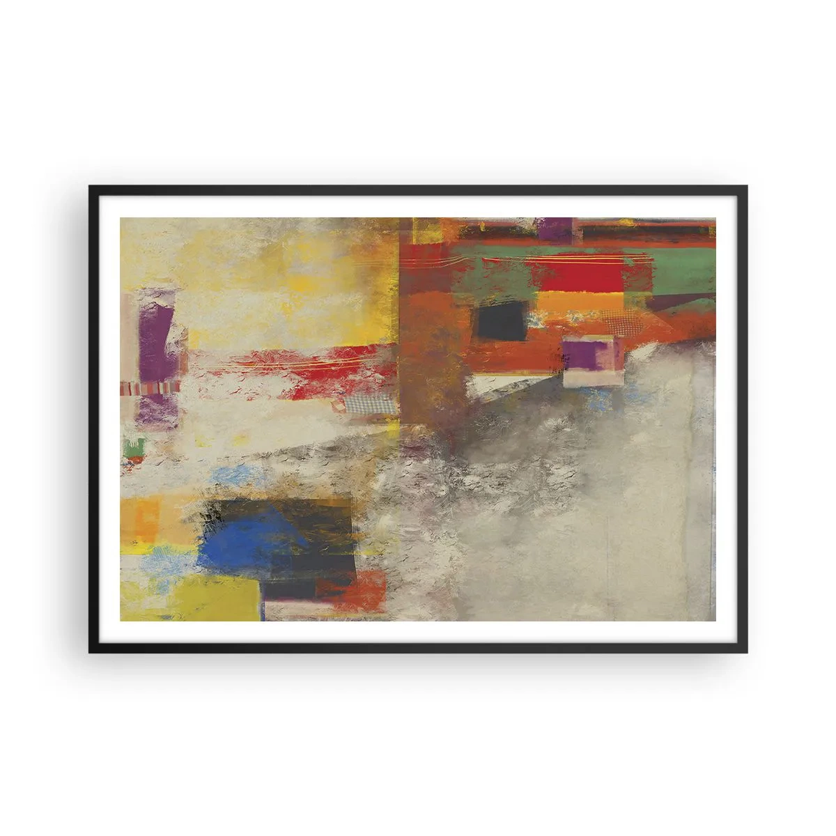 Plakat i sort ramme - Geometri af farver - 100x70 cm