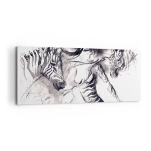 Lærredstryk - Billede på lærred - Danser med zebraer - 100x40 cm