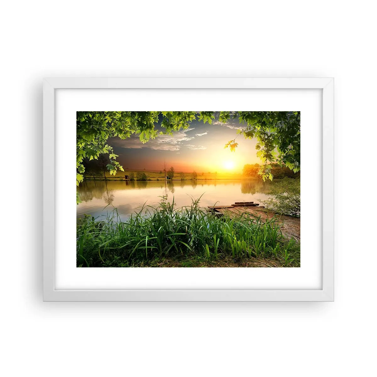 Plakat i hvid ramme - Landskab i en grøn ramme - 40x30 cm