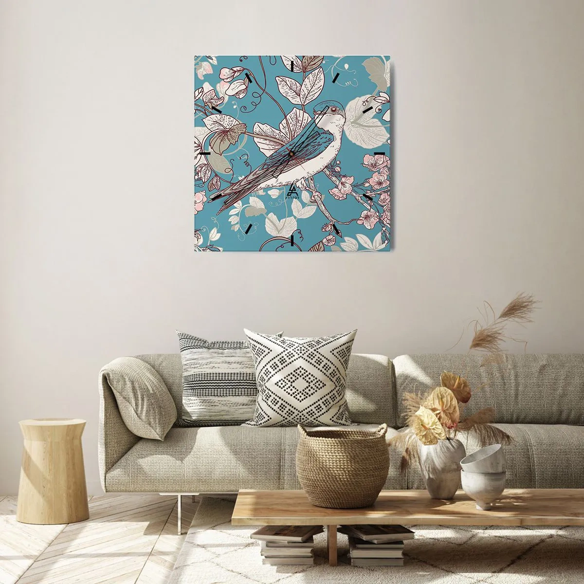 Vægur, Uret - I de hvide skove kvidrende og sølvfarvede - 40x40 cm