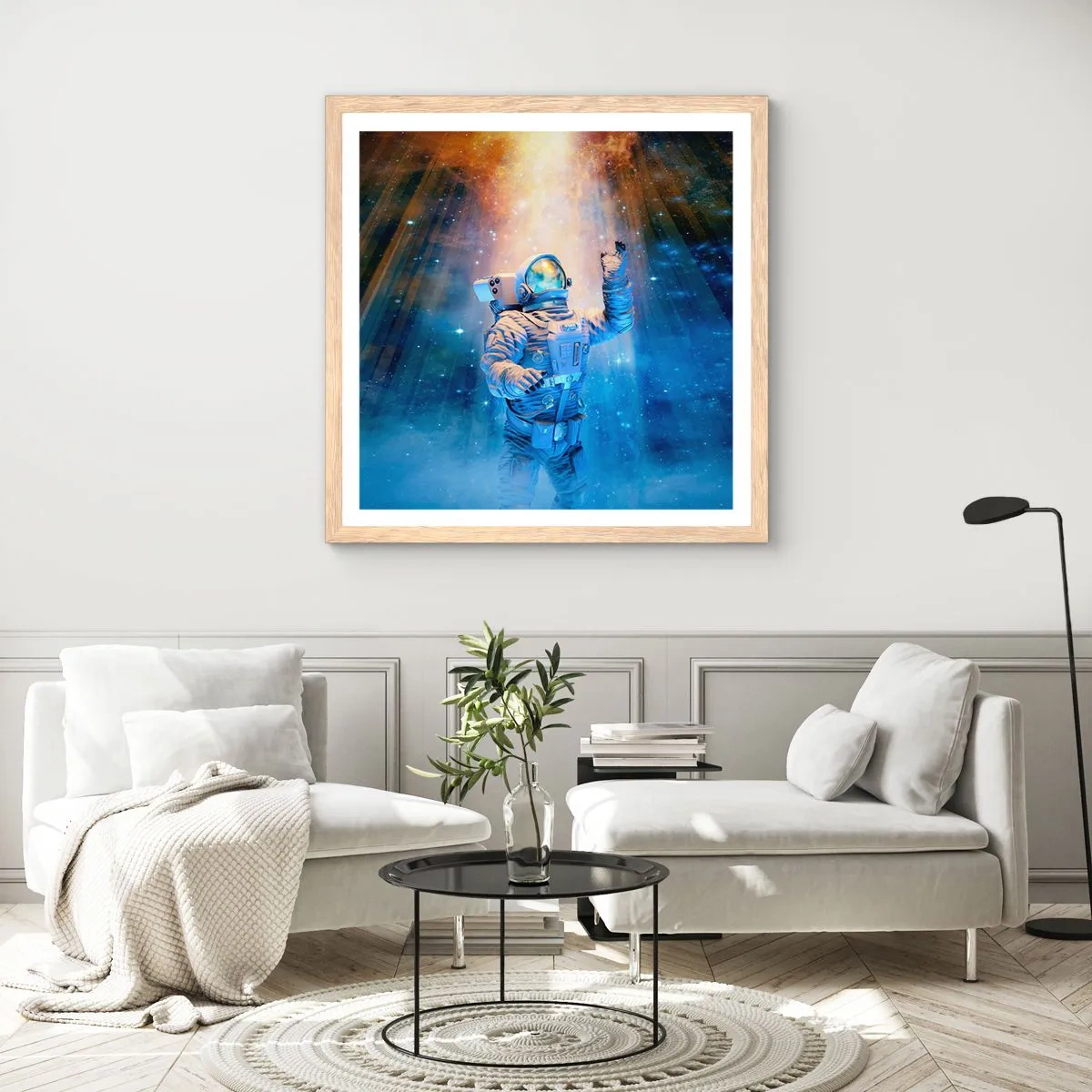 Plakat i ramme af lyst egetræ - Endelig på destinationen - 40x40 cm