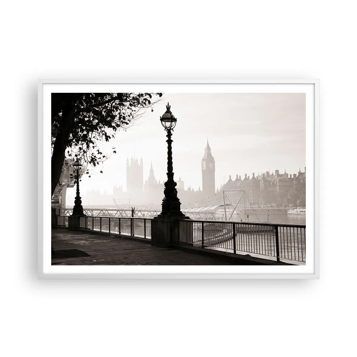 Plakat i hvid ramme - London morgen - 100x70 cm