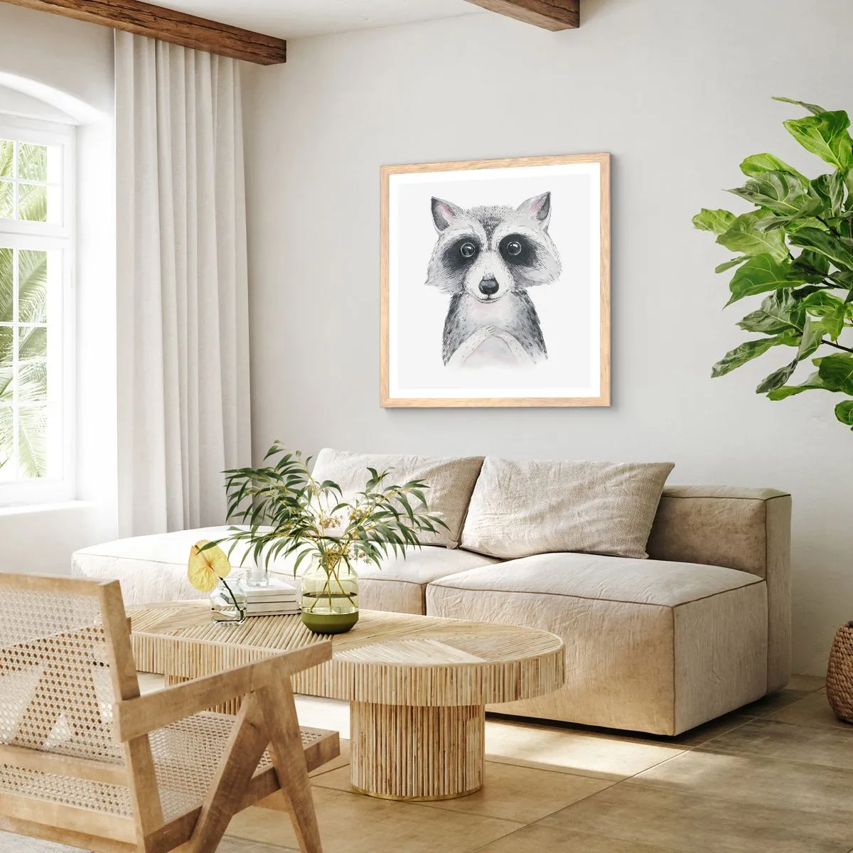 Plakat i ramme af lyst egetræ - Et øjeblik til at trække på skuldrene - 30x30 cm