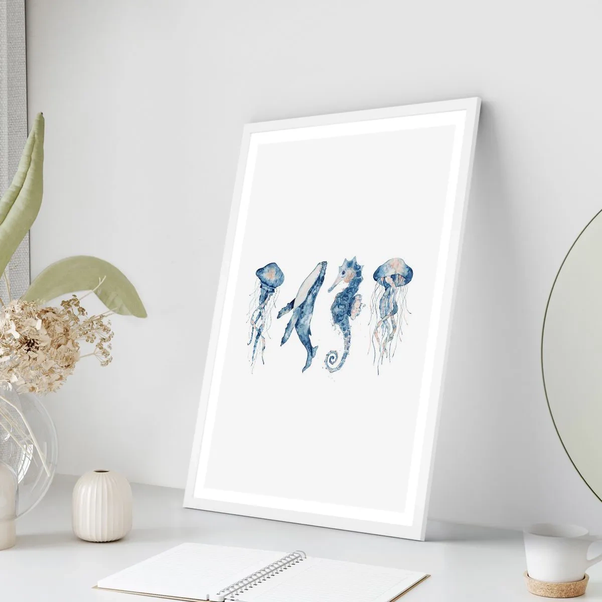 Plakat i hvid ramme - Havets vidundere - 40x50 cm