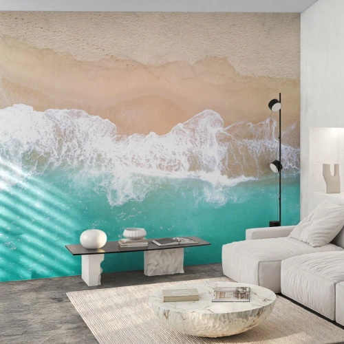 Fototapet Selvklæbende Deluxe Sticker - Kærlig berøring - Landskab, Havbølge, Strand - 500x350 cm