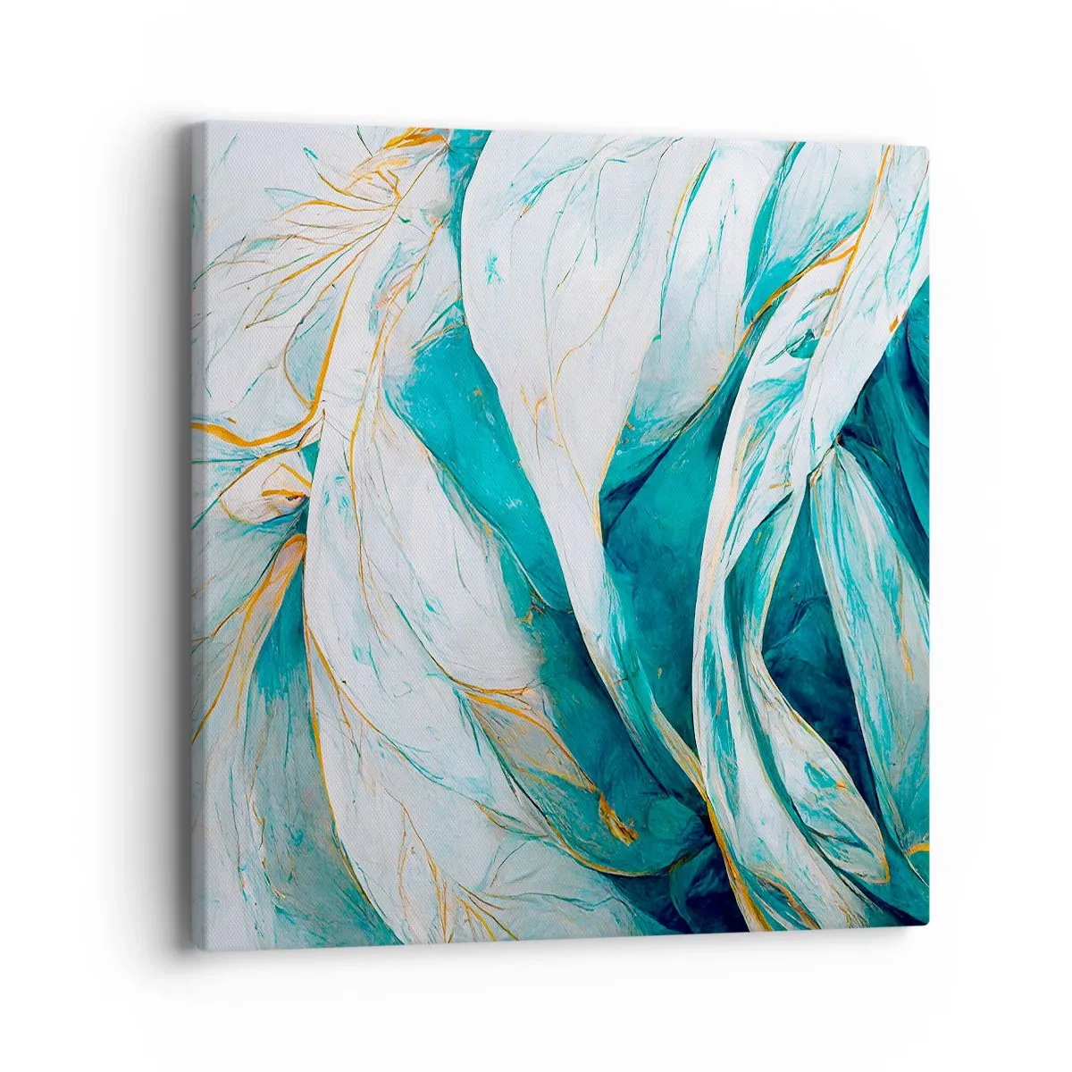 Lærredstryk - Billede på lærred - Blå abstraktion med et guldmotiv - 40x40 cm