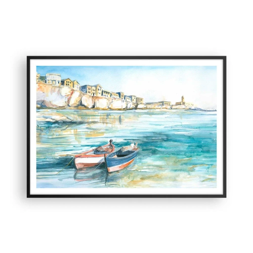 Plakat i sort ramme - Landskab i azurblå - 100x70 cm