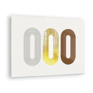 Billede på glas - Moderne geometrisk grafik i guld og bronze - 70x50cm - Åhhh! - Moderne vægdekoration til stue og soveværelse ARTTOR