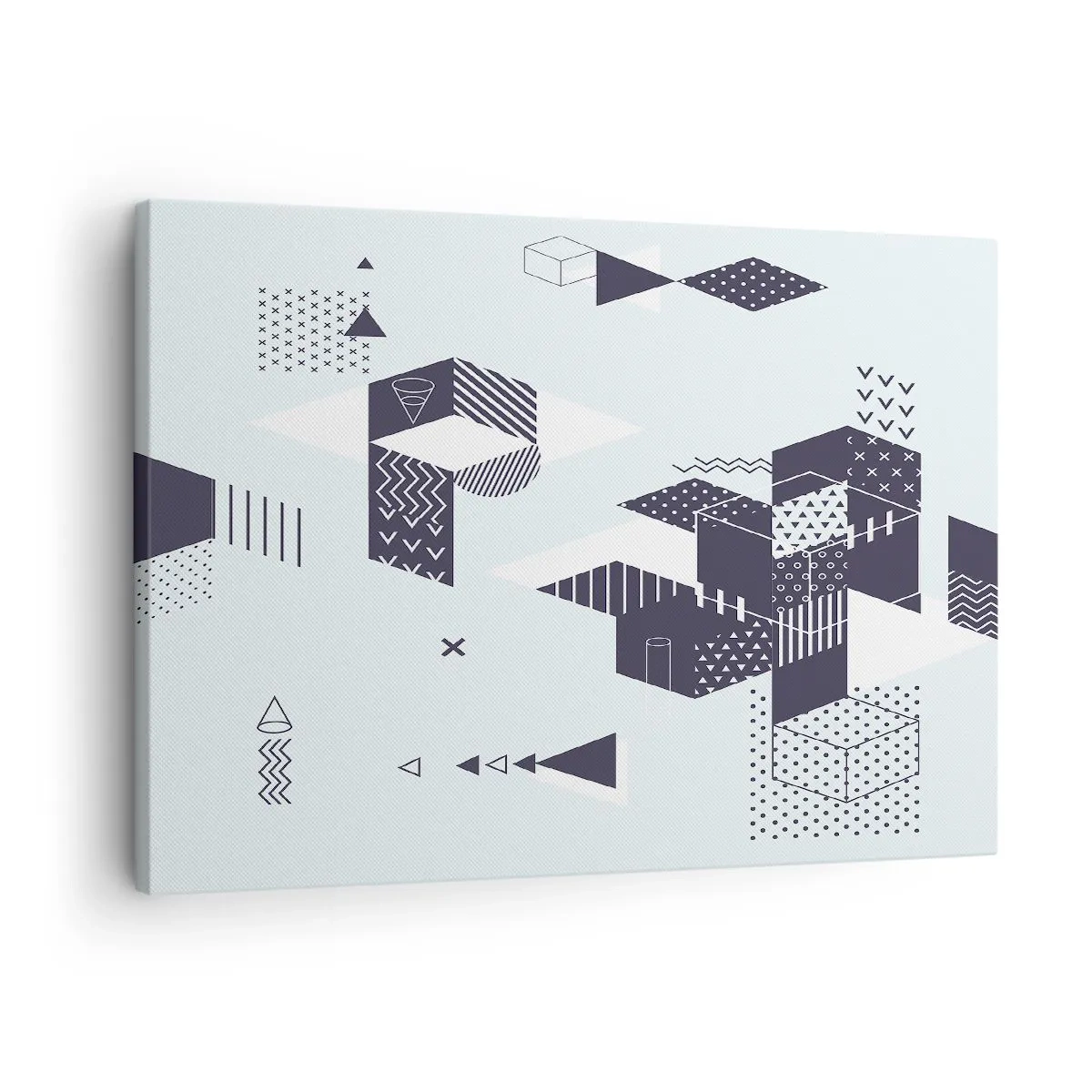 Lærredstryk - Billede på lærred - Moderne geometrisk grafik i nuancer af hvid og marineblå - 70x50cm - I matematikkens sjæl - Moderne vægdekoration til stue og soveværelse ARTTOR
