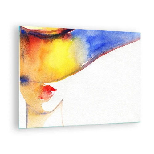 Billede på glas - Portræt af en kvinde i farverig akvarelabstraktion - 70x50cm - Portræt af en dame - Moderne vægdekoration til stue og soveværelse ARTTOR
