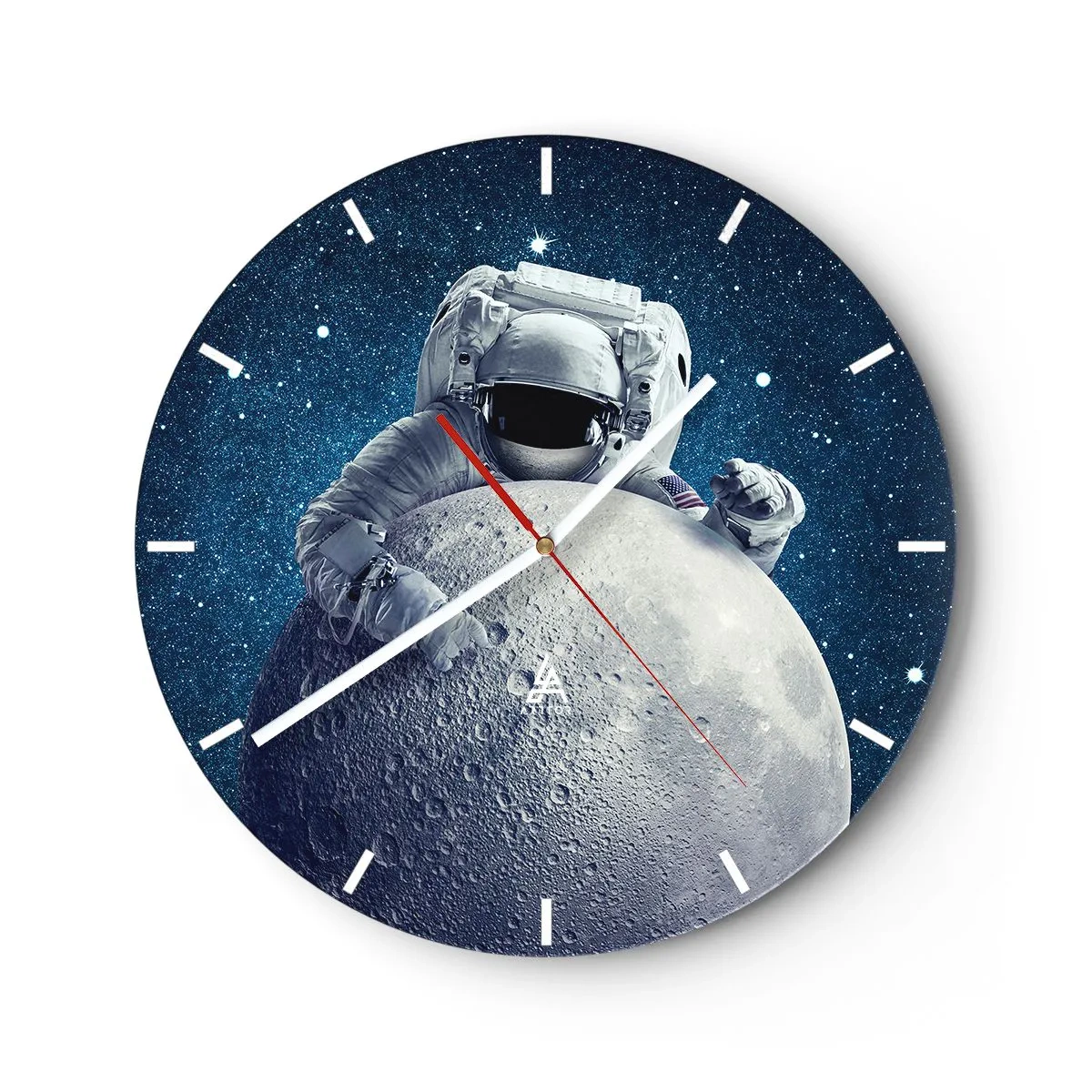 Vægur, Uret - Astronaut holder månen mod rummets baggrund - 30x30cm - Kosmisk spøgefugl - Moderne vægdekoration til stue, køkken og soveværelse ARTTOR