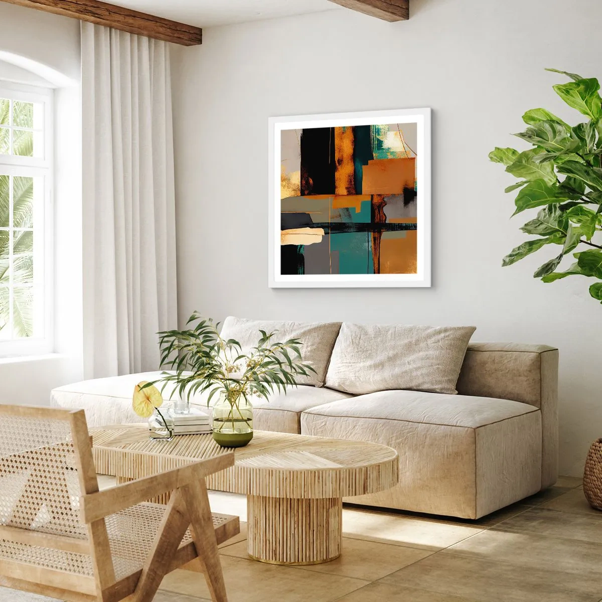 Plakat i hvid ramme - Abstraktion - lys og skygge - 40x40 cm