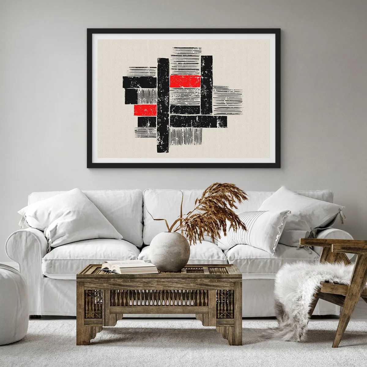 Plakat i sort ramme - Rødt og sort - 70x50 cm