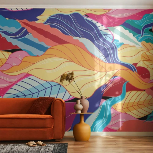 Fototapet på mål Standard Eco - Et farverigt rod - Abstraktion, Farverige blade, Stykke