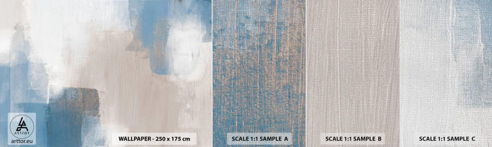 Prøve Fototapet Premium Canvas - Lyserød abstraktion bag et slør af blåt - Stykke, Nutidige, Maling - 100x30 cm