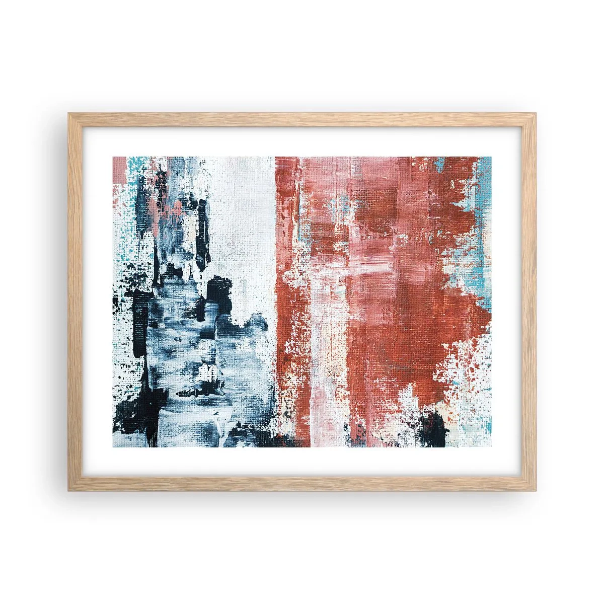 Plakat i ramme af lyst egetræ - Abstrakt halvt og halvt - 50x40 cm