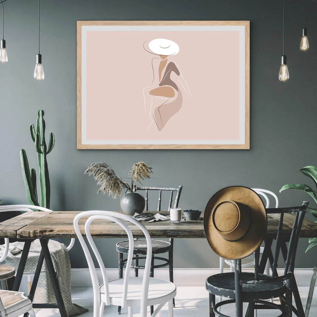 Plakat i ramme af lyst egetræ - En dame, der skal være - 50x40 cm