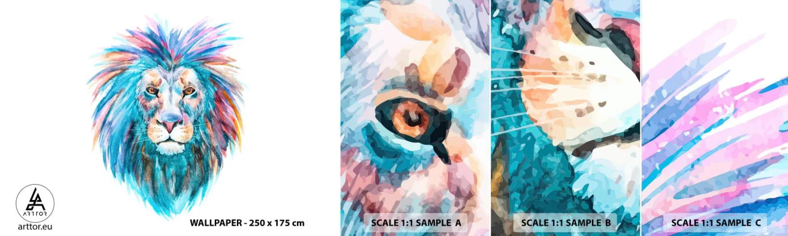 Fototapet Prøve Standard Eco - En elektrificerende aura - Dyr, Løve, Abstraktion - 100x30 cm