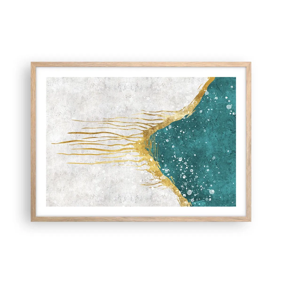 Plakat i ramme af lyst egetræ - Gyldent tidevand - 70x50 cm