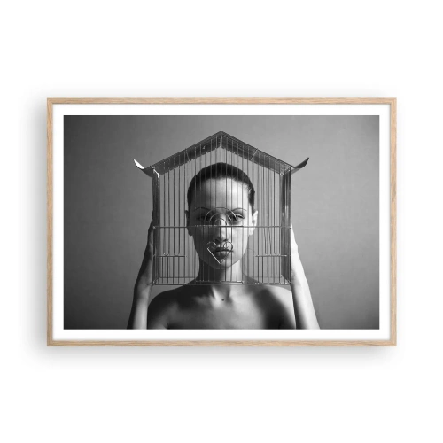 Plakat i ramme af lyst egetræ - Et lidt surrealistisk portræt - 100x70 cm