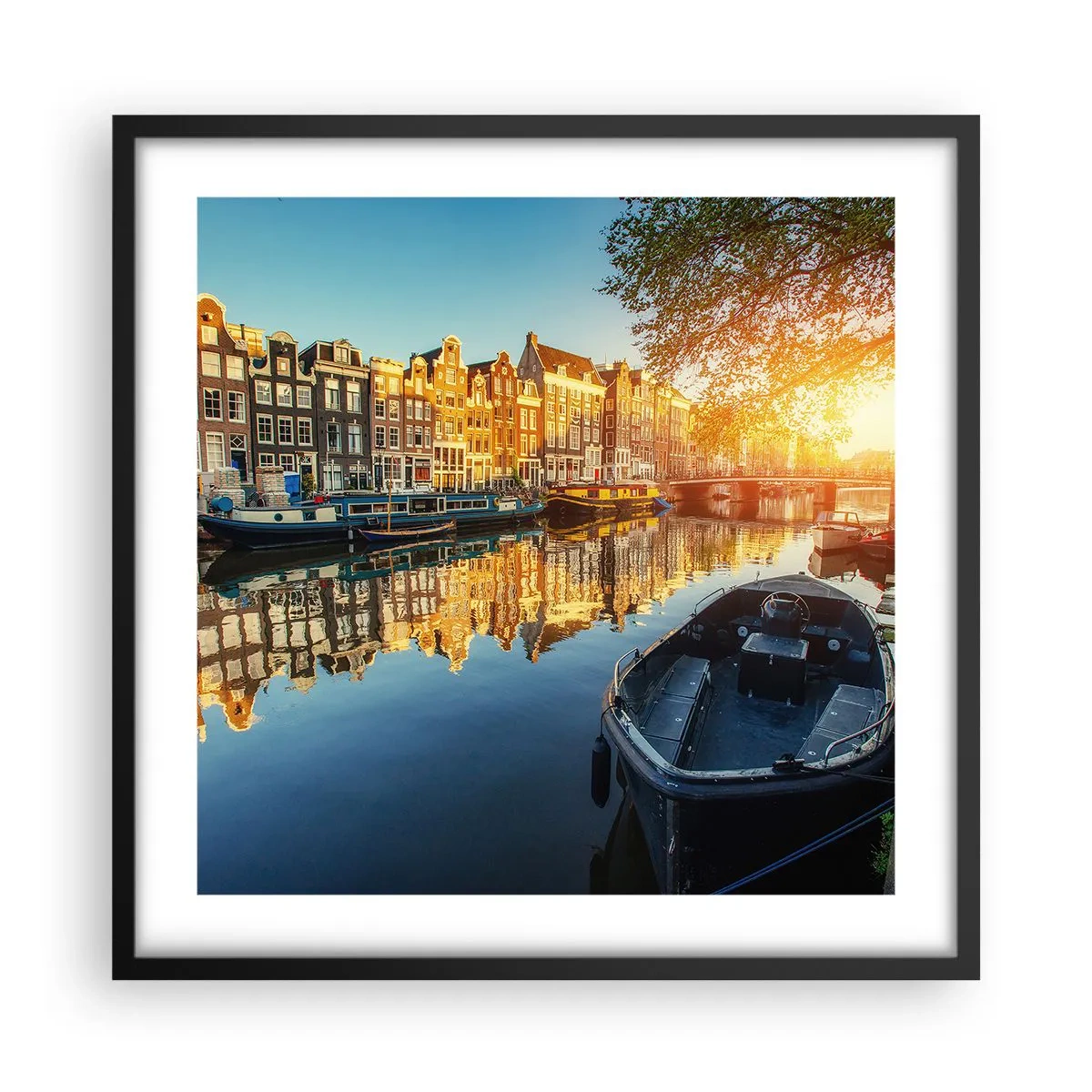 Plakat i sort ramme - Morgen i Amsterdam - 50x50 cm