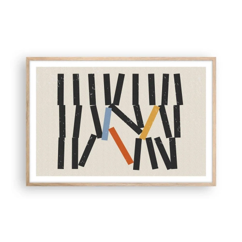 Plakat i ramme af lyst egetræ - Dominoer - komposition - 91x61 cm