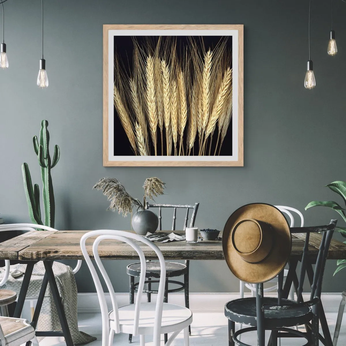 Plakat i ramme af lyst egetræ - Rustik magi - 40x40 cm