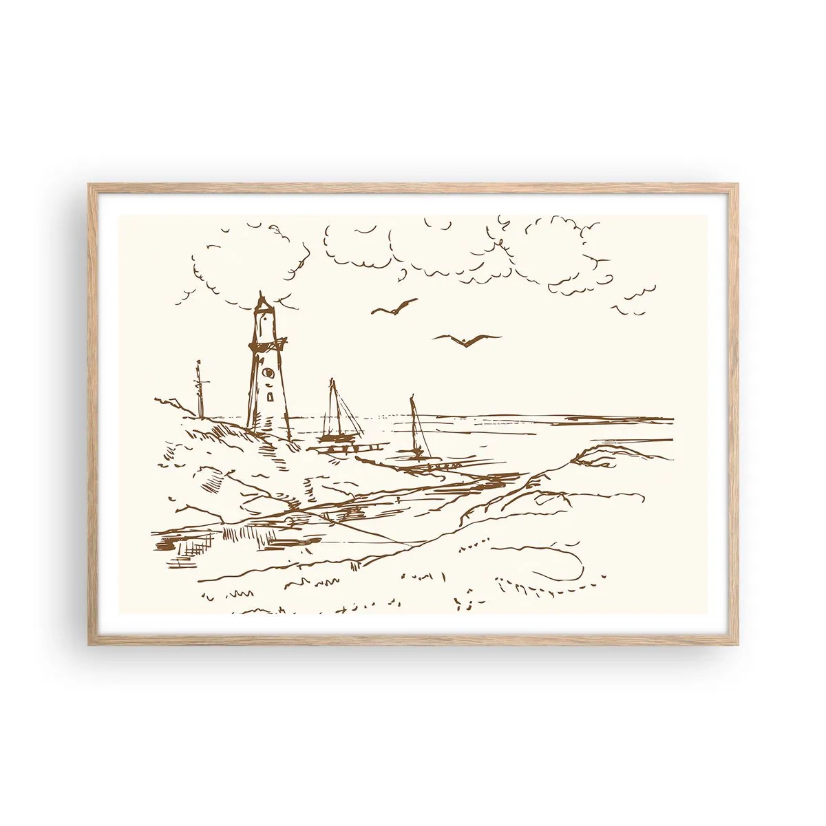 Plakat i ramme af lyst egetræ - Oversigt over sommerminder - 100x70 cm