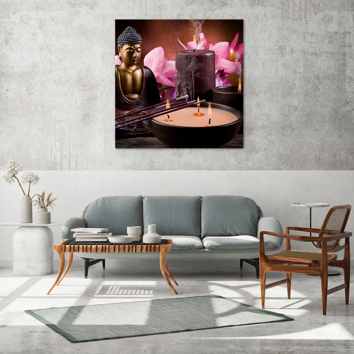 Billede på glas - Rydde sindet, berolige kroppen - 70x70 cm