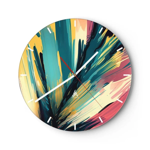 Vægur, Uret - En eksplosion af farver i stil med udtryksfulde penselstrøg. - 30x30cm - Komposition - en eksplosion af glæde - Moderne vægdekoration til stue, køkken og soveværelse ARTTOR