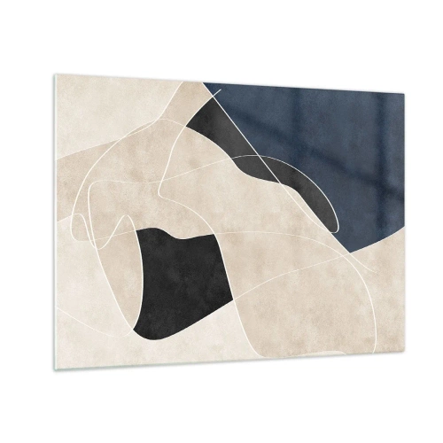 Billede på glas - Moderne abstraktion med kontrasterende former og linjer - 70x50cm - Abstrakt komposition - kontrast af farver - Moderne vægdekoration til stue og soveværelse ARTTOR